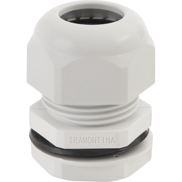 Encontraproduto.com.br - Conector prensa-cabo 1/2 polegada Tramontina em termoplástico cinza com bucha