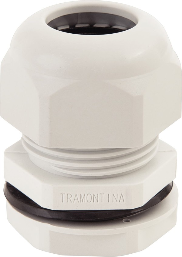 Encontraproduto.com.br - Conector prensa-cabo 1/2 polegada Tramontina em termoplástico cinza com bucha
