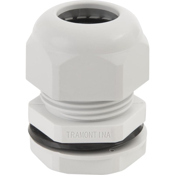 Encontraproduto.com.br - Conector prensa-cabo 3/4 polegada Tramontina em termoplástico cinza com bucha