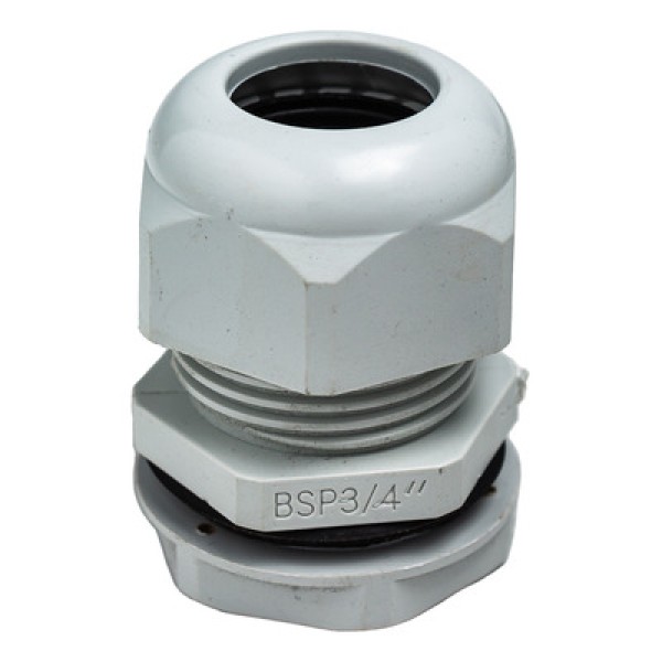 Encontraproduto.com.br - Conector prensa-cabo 3/4 polegada Tramontina em termoplástico cinza com bucha