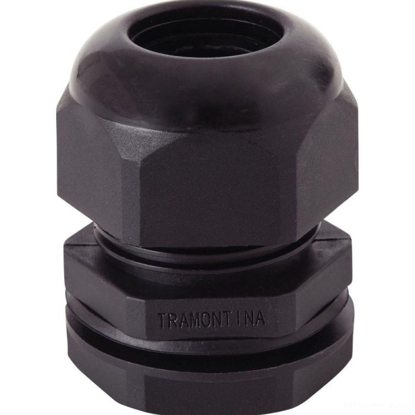 Encontraproduto.com.br - Conector prensa-cabo 1 polegada Tramontina em termoplástico preto com bucha