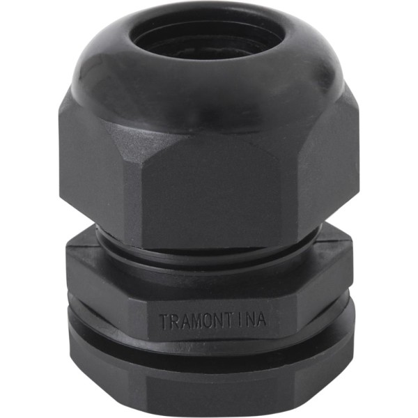 Encontraproduto.com.br - Conector prensa-cabo 1 polegada Tramontina em termoplástico preto com bucha