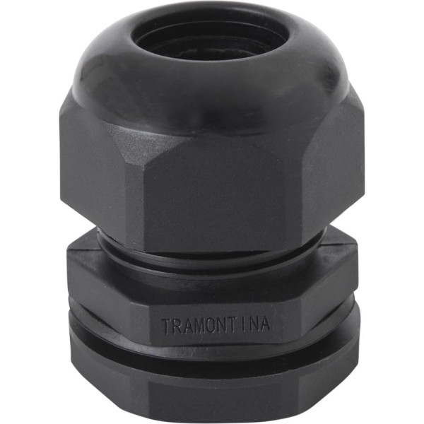 Encontraproduto.com.br - Conector prensa-cabo 1 polegada Tramontina em termoplástico preto com bucha