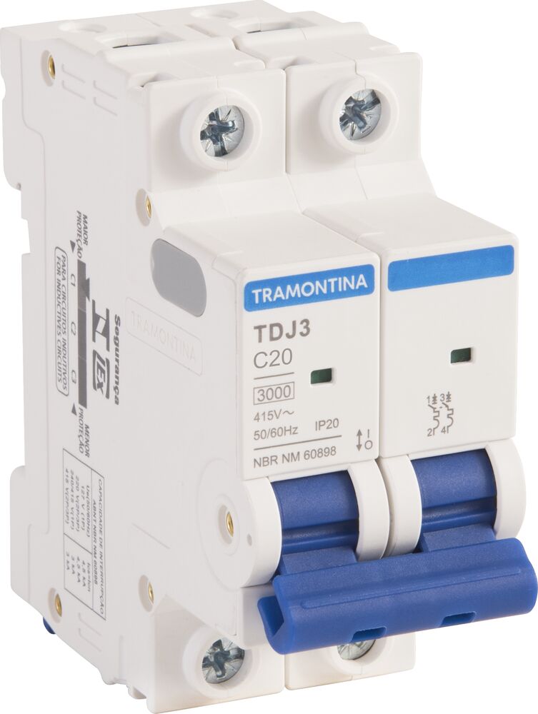 Encontraproduto.com.br - Minidisjuntor TDJ3 2 P 20A 3 kA curva C Tramontina