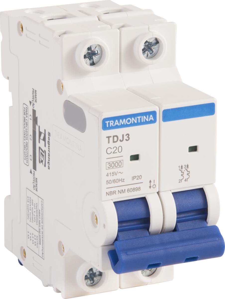 Encontraproduto.com.br - Minidisjuntor TDJ3 2 P 20A 3 kA curva C Tramontina