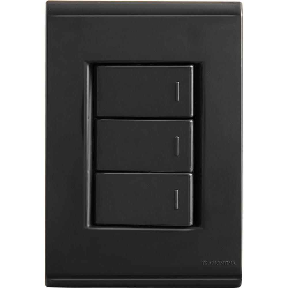 Encontraproduto.com.br - Conjunto 4x2 com 3 Interruptores Simples 10A 250V Liz Grafite - Tramontina.