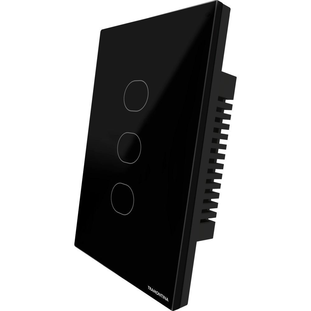 Encontraproduto.com.br - Interruptor Touch Wi-Fi Smart Tramontina Preto com 3 Canais