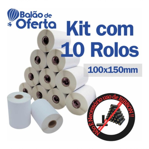 Encontraproduto.com.br - 10 Rolos Etiquetas Couchê 100x50 Mm 10x5 Cm Cor Branco