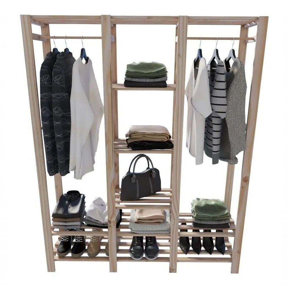 Encontraproduto.com.br - Porta Calçados E Roupeiro C/ Cabideiro Pinus