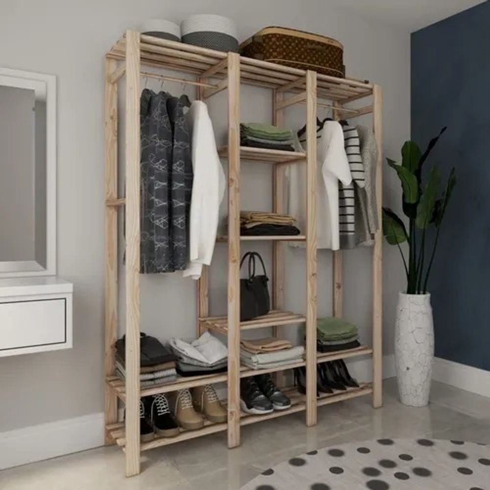 Encontraproduto.com.br - Porta Calçados E Roupeiro C/ Cabideiro Pinus
