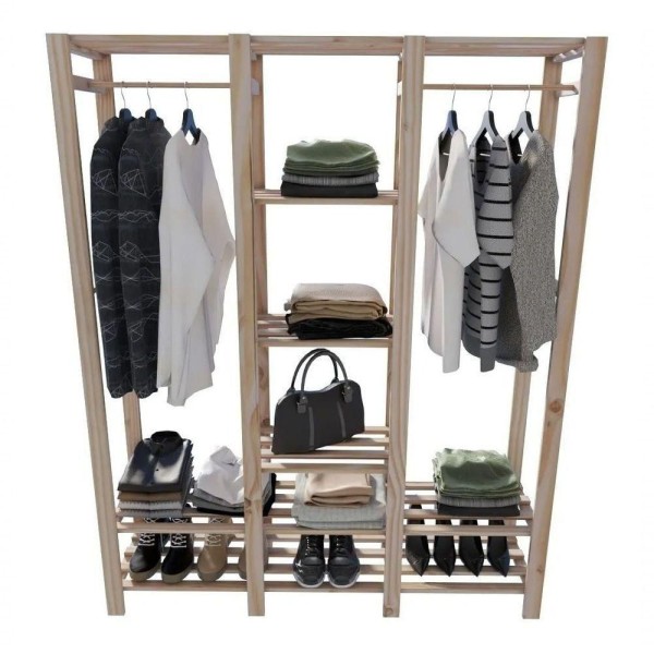 Conjunto Organizador Prateleiras Em Madeira Guarda Roupa