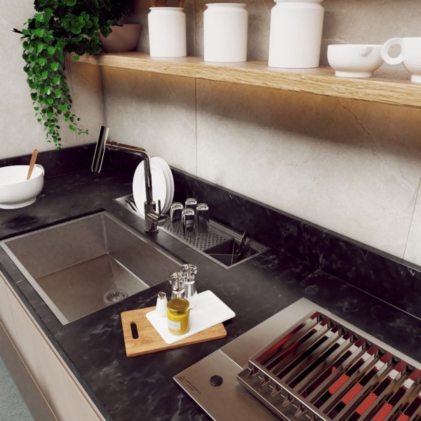Encontraproduto.com.br - Calha Acetinado Escovado Copos Inox Acabamento Fino