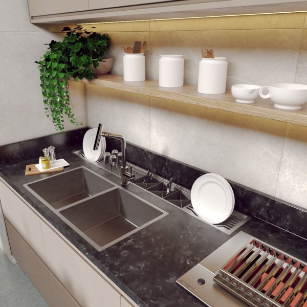 Encontraproduto.com.br - Calha De Embutir Inox Em Pia Umida De Cozinha Corte 150cm Cm