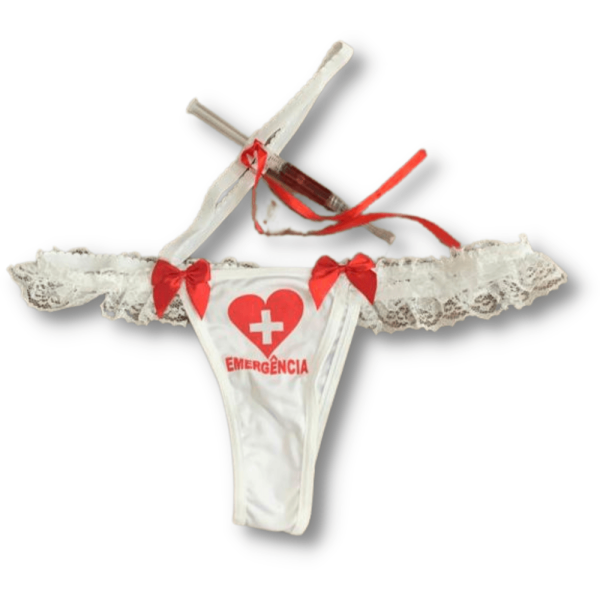 Encontraproduto.com.br - Calcinha Tanga Sexy Enfermeira com  Seringa de Morango