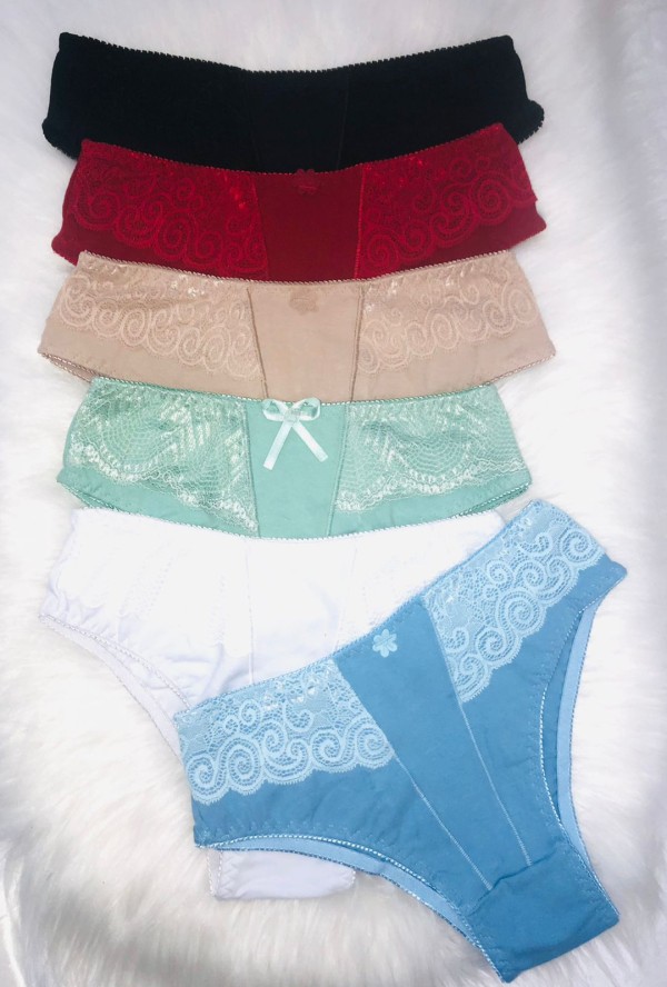 Encontraproduto.com.br - 4179 - Calcinha Tanga Cós em renda Silemar - Kit com 6 Peças
