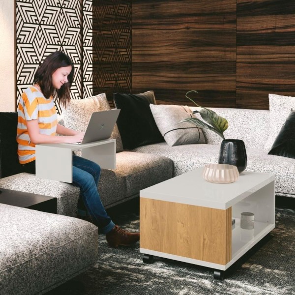 Encontraproduto.com.br - Mesa De Centro Ripada Com Mesa Para Notebook Havaí Fendi/freijó