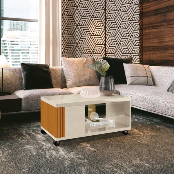 Encontraproduto.com.br - Mesa De Centro Ripada Com Mesa Para Notebook Havaí Offwhite/cedro