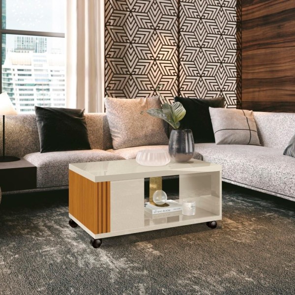 Encontraproduto.com.br - Mesa De Centro Ripada Com Mesa Para Notebook Havaí Offwhite/cedro