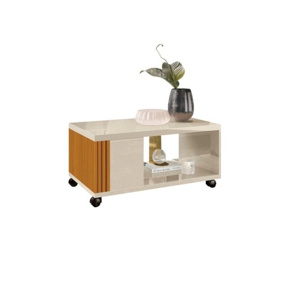 Encontraproduto.com.br - Mesa De Centro Ripada Com Mesa Para Notebook Havaí Offwhite/cedro