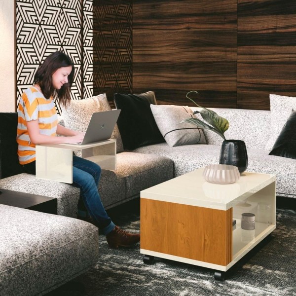 Encontraproduto.com.br - Mesa De Centro Ripada Com Mesa Para Notebook Havaí Offwhite/cedro
