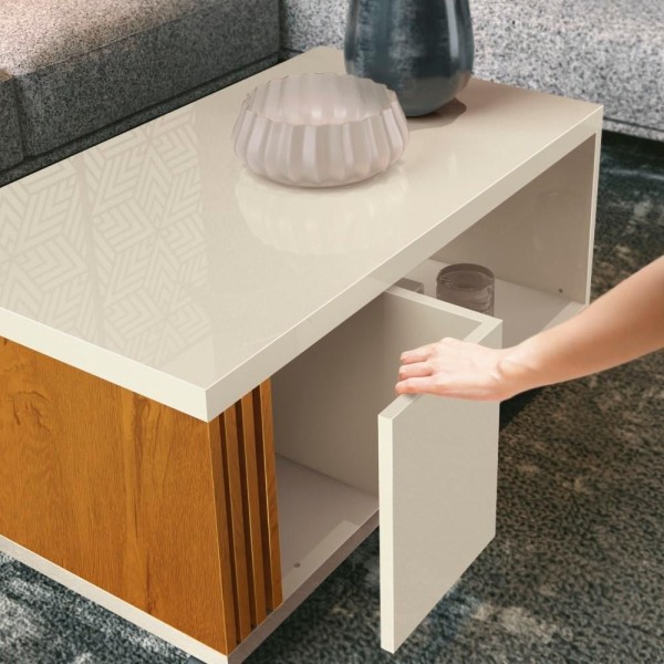 Encontraproduto.com.br - Mesa De Centro Ripada Com Mesa Para Notebook Havaí Offwhite/cedro