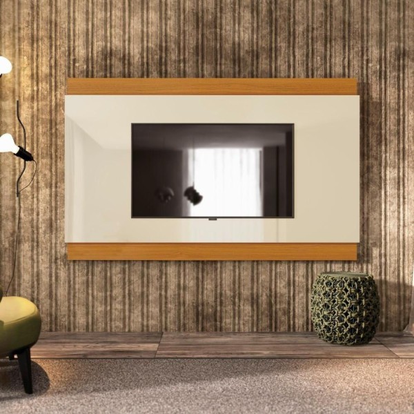 Painel Grécia 200cm Para Tv De Até 75 Polegadas Cor:offwhite/cedro Offwhite/cedro