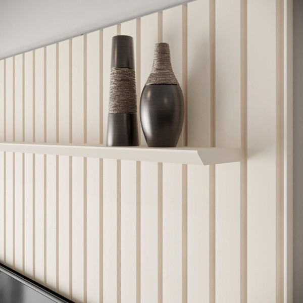 Encontraproduto.com.br - Painel Ripado Para Tv Até 55 Polegadas Intense Com Nicho 139cm Cor:off White/cedro Off White/cedro