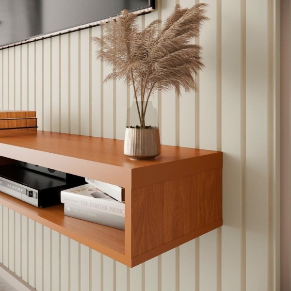Encontraproduto.com.br - Painel Ripado Para Tv Até 55 Polegadas Intense Com Nicho 139cm Cor:off White/cedro Off White/cedro