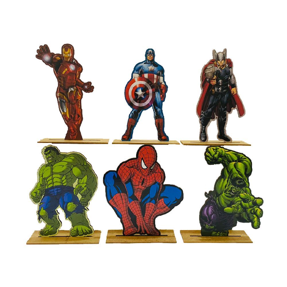 Encontraproduto.com.br - Kit Display De Mesa 6 Peças Festa Vingadores Desenho Mdf