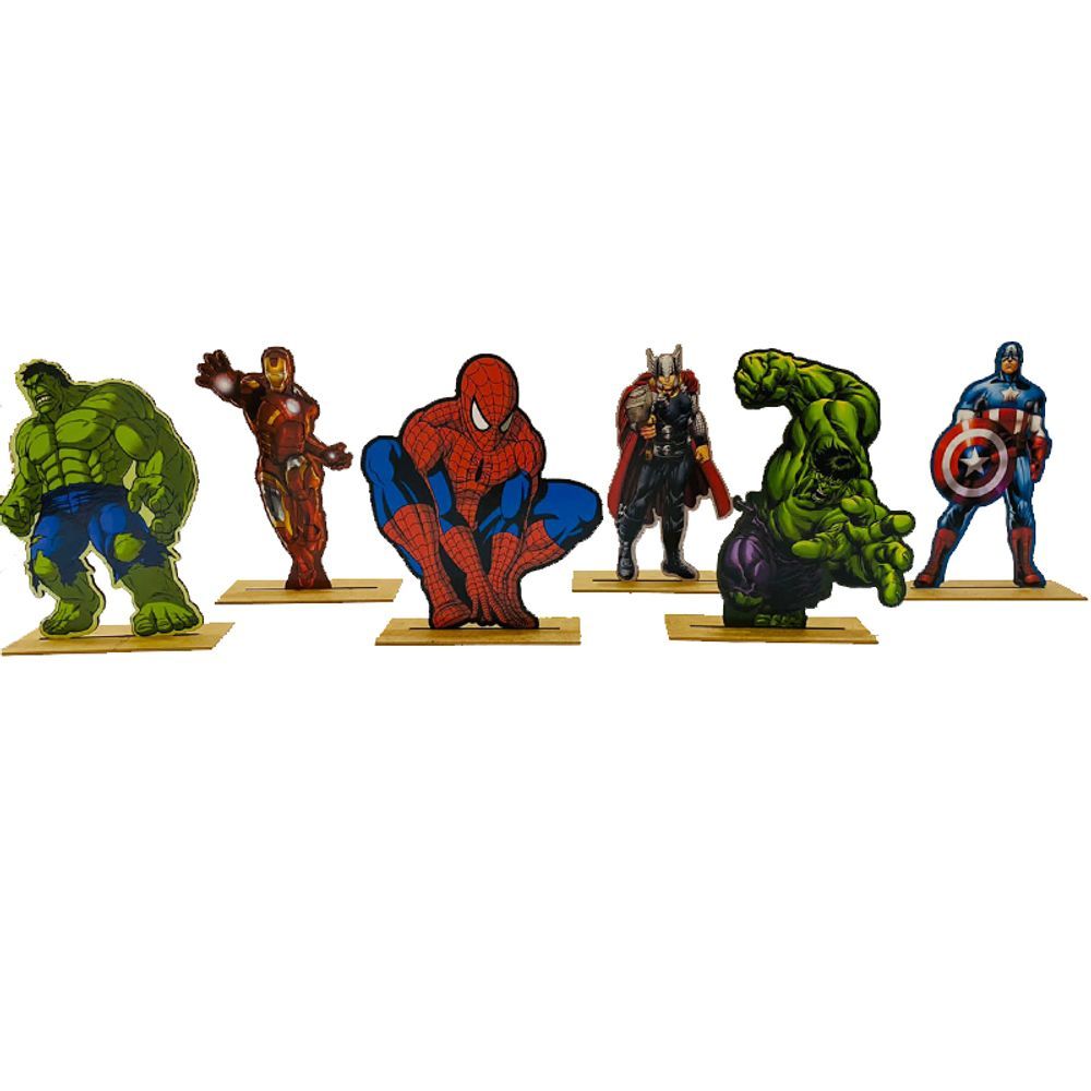 Encontraproduto.com.br - Kit Display De Mesa 6 Peças Festa Vingadores Desenho Mdf