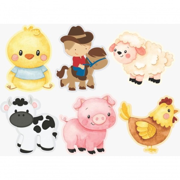 Encontraproduto.com.br - Kit Display De Mesa 6 Peças Festa Fazendinha Rosa Mdf