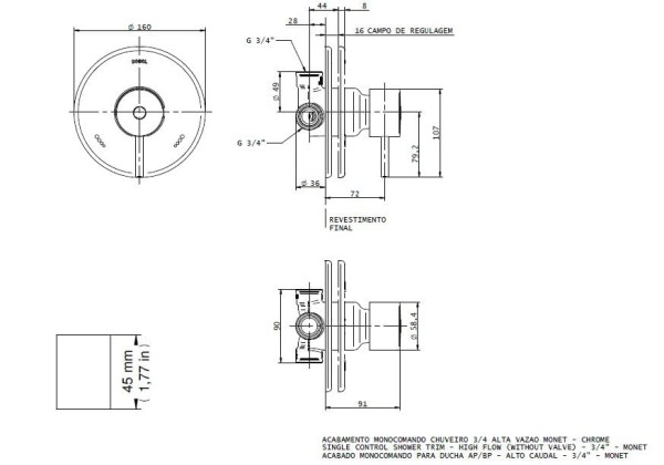 Encontraproduto.com.br - Acabamento monocomando para chuveiro baixa pressão 3/4