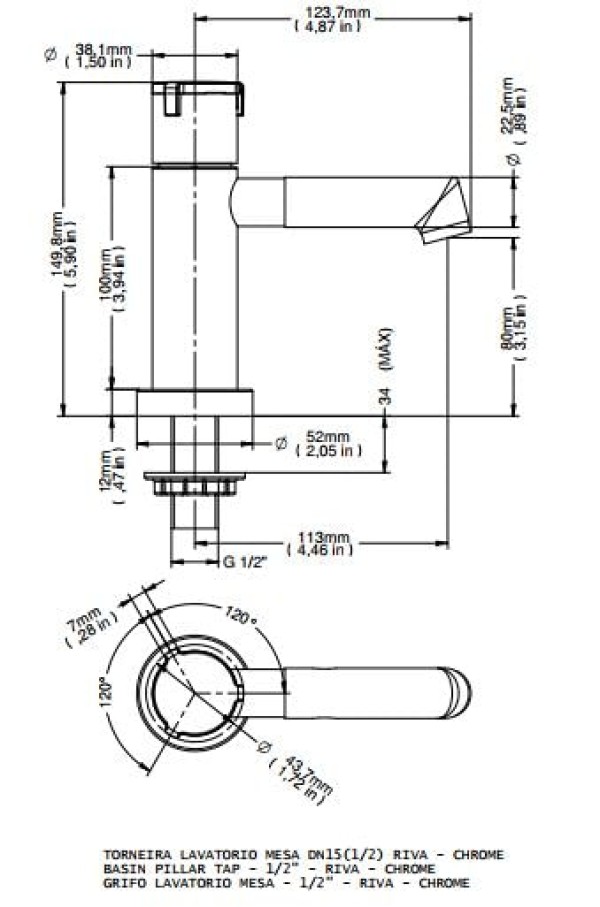 Encontraproduto.com.br - Torneira Pia Banheiro de Plástico Docol de Mesa 1/2 de Volta Riv Cromado