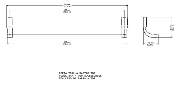 Encontraproduto.com.br - Porta Toalhas Bastão Top Cromado 513mm Docol