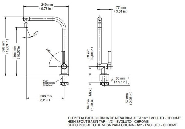 Encontraproduto.com.br - Torneira para Cozinha de Mesa Evoluto 00695906 Docol