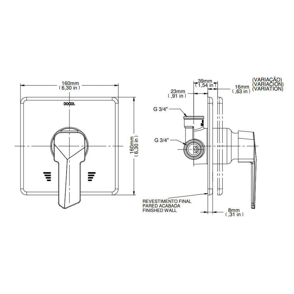 Encontraproduto.com.br - Acabamento Monocomando para Chuveiro Skyline Cromado - 00765706 - Docol