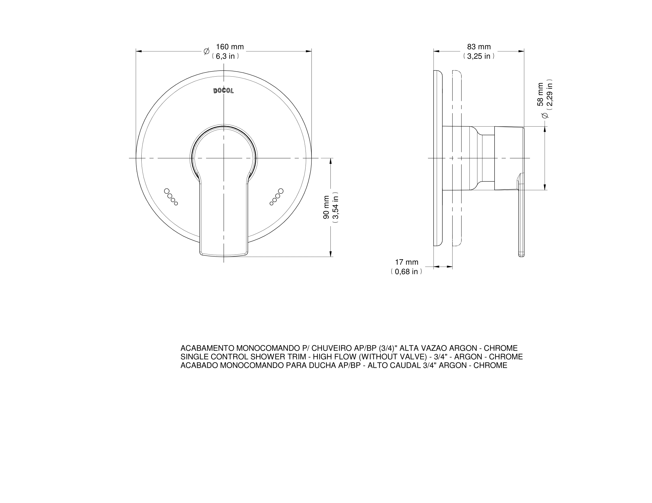 Encontraproduto.com.br - Acabamento Monocomando Para Chuveiro Baixa Pressão 3/4 Argon - Docol