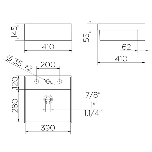 Encontraproduto.com.br - Cuba Semi Encaixe Quadrada Qd3 41X41X14.5Cm Docol