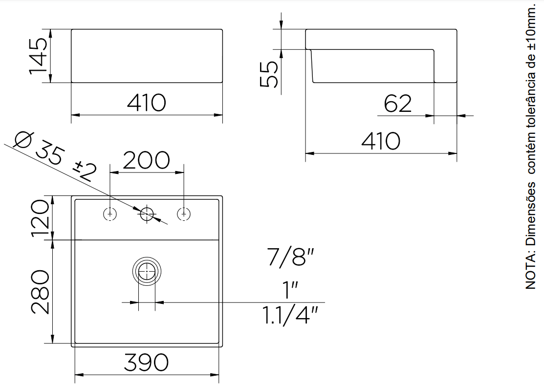 Encontraproduto.com.br - Cuba Semi Encaixe Quadrada Qd3 41X41X14.5Cm Docol