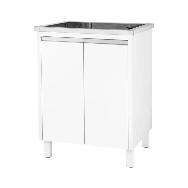 Encontraproduto.com.br - Tanque Inox 35 L Alto Brilho com Gabinete em MDF Branco 63 x 51,5 x 85,2 cm Docol