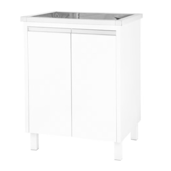 Encontraproduto.com.br - Tanque Inox 35 L Alto Brilho com Gabinete em MDF Branco 63 x 51,5 x 85,2 cm Docol