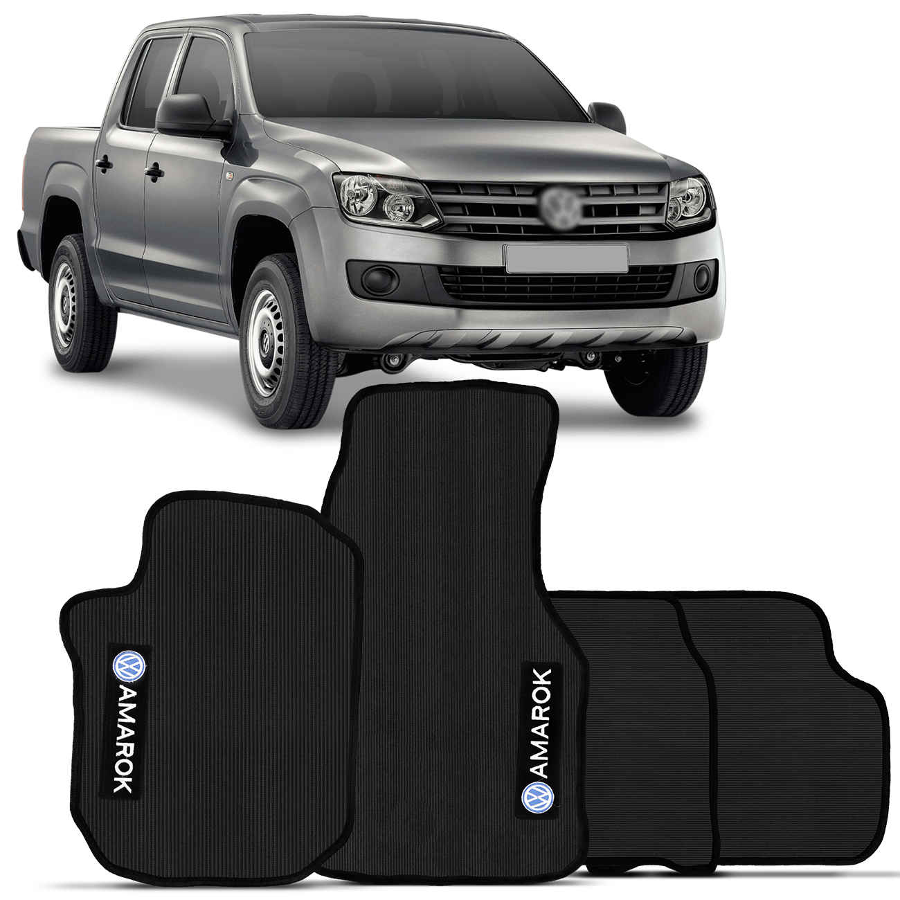 Jogo Tapete PVC Amarok 2010 a 2015 Preto Logo Bordada 4 Peças