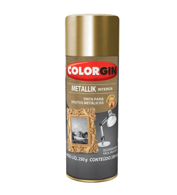 Encontraproduto.com.br - Tinta Metalik Uso Interno Colorgin Spray Ouro 350ML