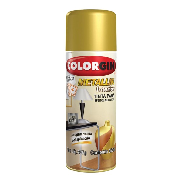 Encontraproduto.com.br - Tinta Metalik Uso Interno Colorgin Spray Ouro 350ML