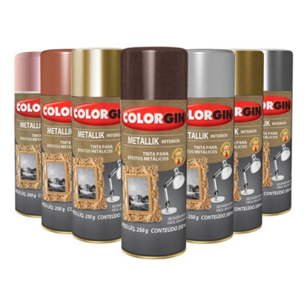 Encontraproduto.com.br - Tinta Metalik Uso Interno Colorgin Spray Ouro 350ML