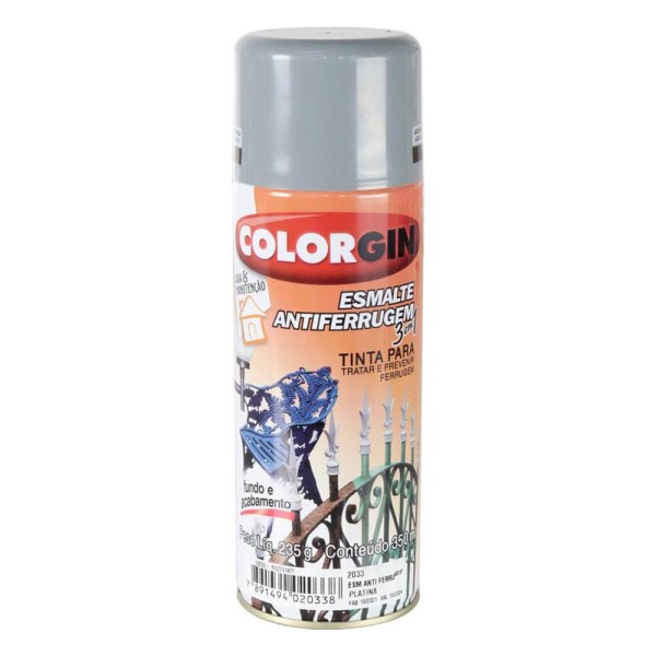 Encontraproduto.com.br - Tinta Spray Colorgin Esmalte Antiferrugem Platina 350ml Sherwin Williams
