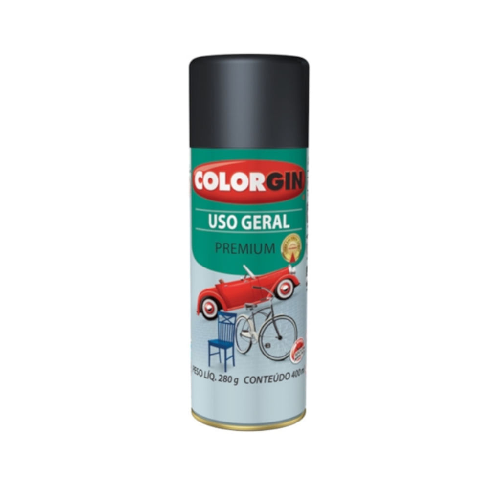 Tinta Spray Uso Geral Acabamento Semi Brilho Cor Preto 400ml 54021 - Colorgin