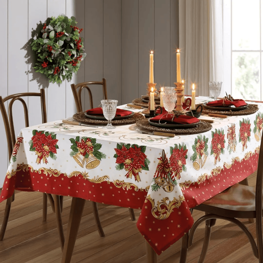 Toalha de Mesa Retangular Döhler Athenas Estampado Natal 107 6 Lugares 140 x 210 cm