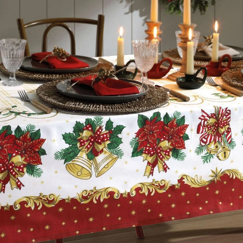 Encontraproduto.com.br - Toalha de Mesa Retangular Döhler Athenas Estampado Natal 107 8 Lugares 160 x 250 cm