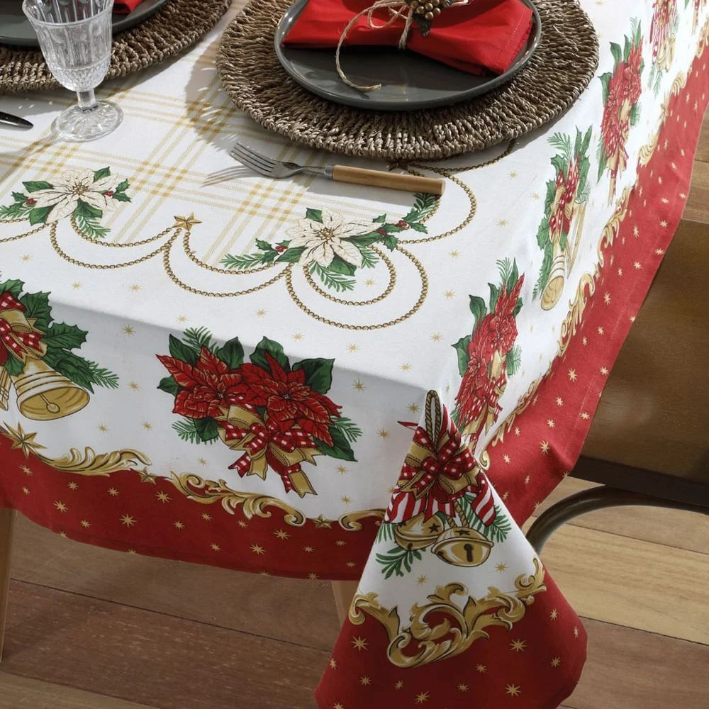 Encontraproduto.com.br - Toalha de Mesa Retangular Döhler Athenas Estampado Natal 107 8 Lugares 160 x 250 cm